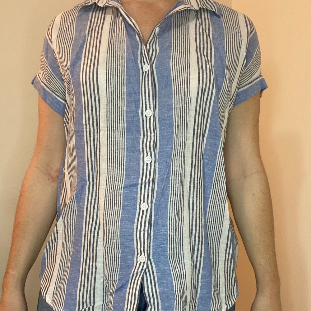 Blue and White striped button down shirt sz small